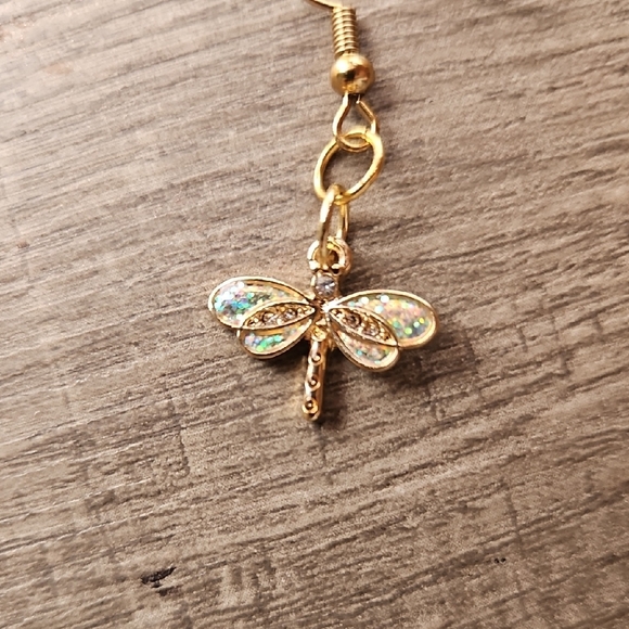 Gold Dragonfly Earrings - Picture 2 of 3